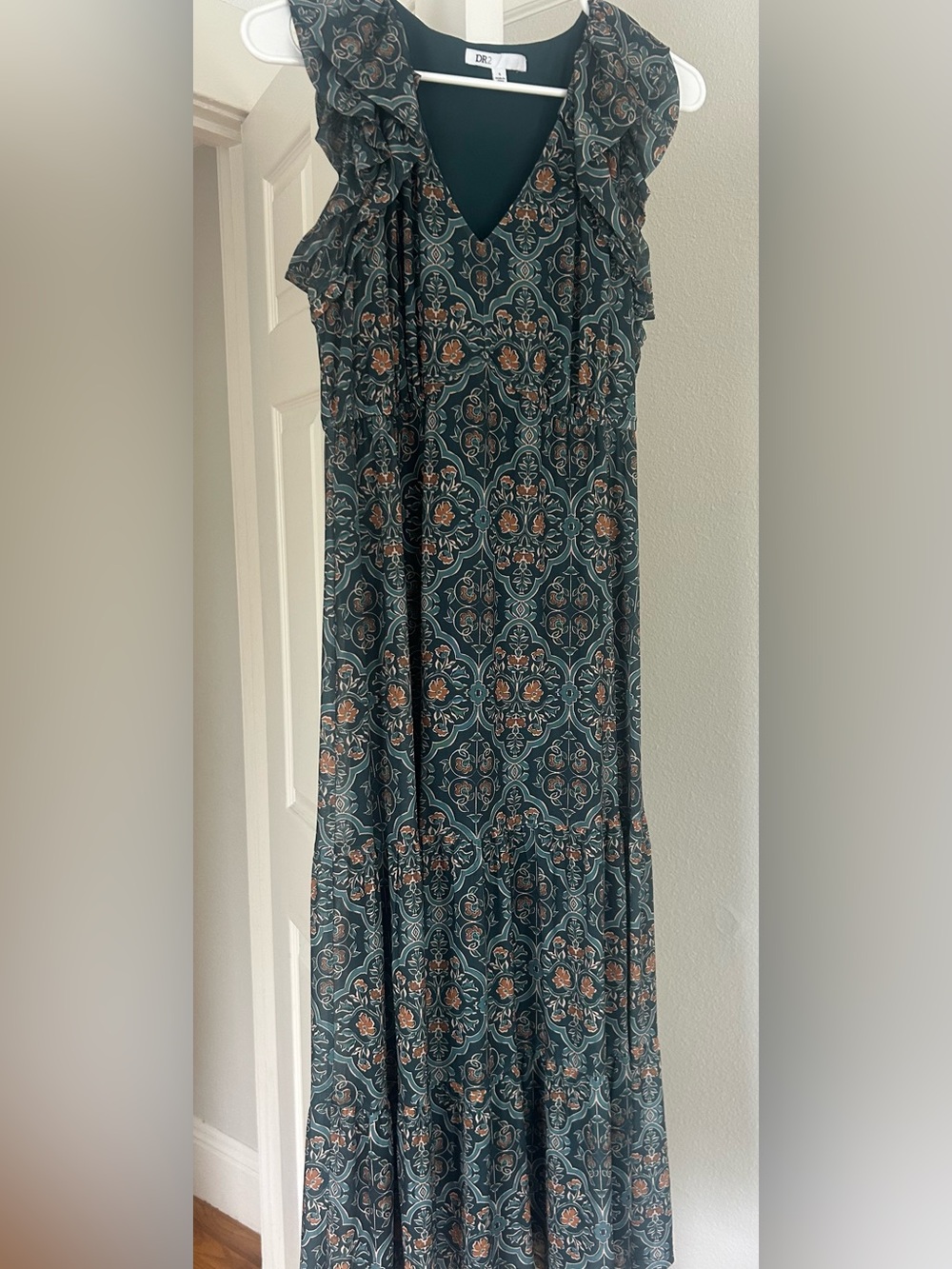 DR2 Teal Floral-Print Dress with Brown Accents